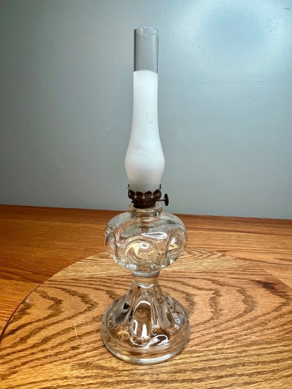 Antique 1890's Miniature 9.5" Acorn Bullseye Glass Oil Lamp by The P&A Mfg. Co.